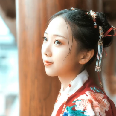 古典紅衣漢服帶團(tuán)扇女生頭像，唯美古風(fēng)頭像