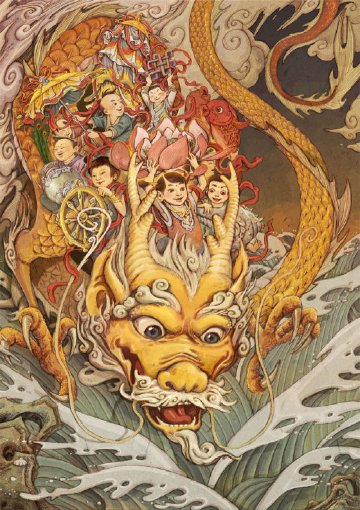 中國風(fēng)年畫插畫，中國風(fēng)手繪插畫圖片