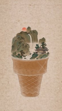 器具上的山河插畫，中國風創意手繪插畫