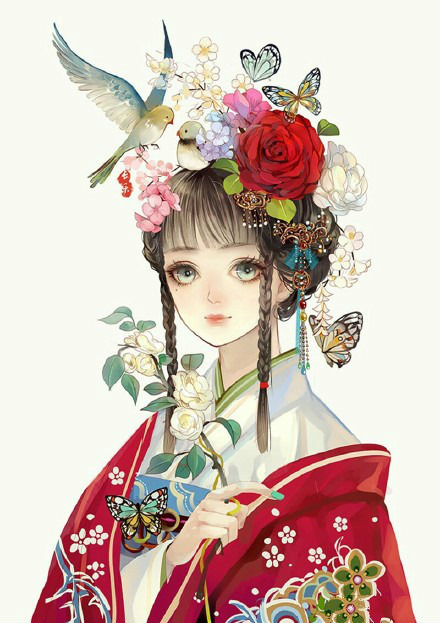 古典美女插畫，中國風手繪插畫
