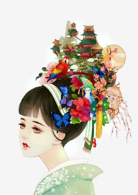 古典美女插畫，中國風手繪插畫