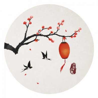 新春寓景插畫，中國風手繪插畫