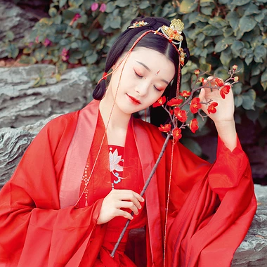 紅梅紅衣女生頭像，唯美古風真人頭像