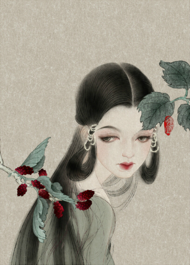 唯美中國風女子手繪插畫二