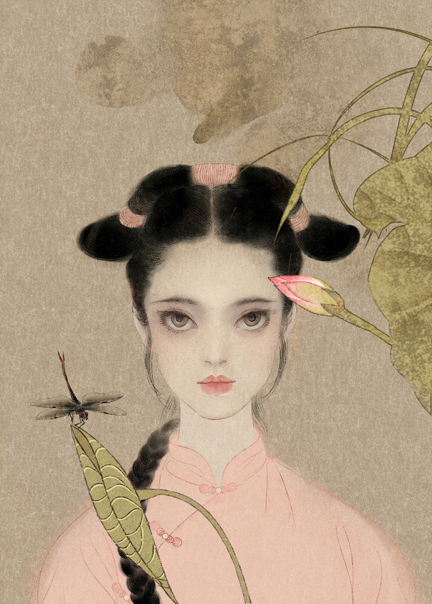 唯美中國風女子手繪插畫二