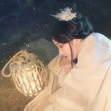 流螢白衣提燈少女頭像，唯美古風真人頭像