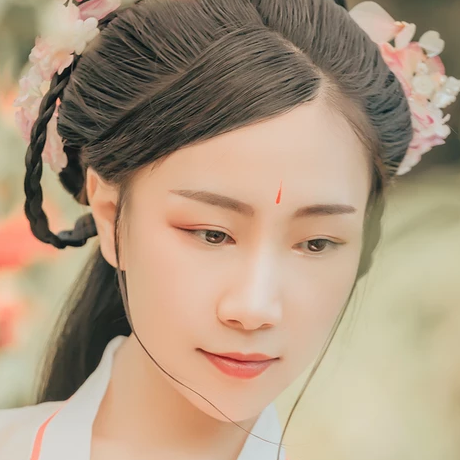 花開帶團(tuán)扇女生頭像，唯美古風(fēng)真人頭像