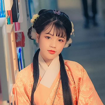 淡橘色漢服少女頭像，唯美古風真人頭像