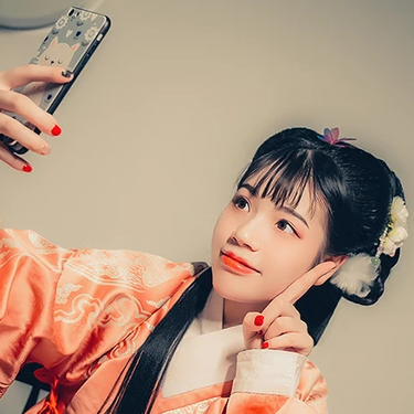淡橘色漢服少女頭像，唯美古風真人頭像