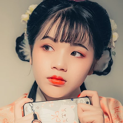 淡橘色漢服少女頭像，唯美古風真人頭像