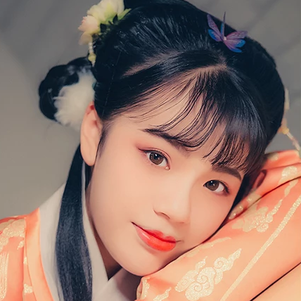 淡橘色漢服少女頭像，唯美古風真人頭像