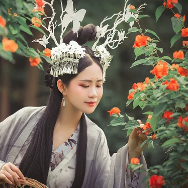 淡雅清新木槿花女生頭像，唯美古風真人頭像