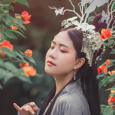 淡雅清新木槿花女生頭像，唯美古風真人頭像