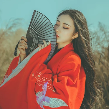時(shí)尚漢服帶折扇女生頭像，唯美古風(fēng)真人頭像