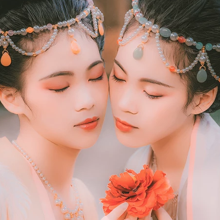 并蒂花閨蜜頭像，唯美古風真人頭像