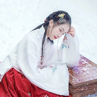 雪中團花帶傘女子頭像，唯美古真人頭像