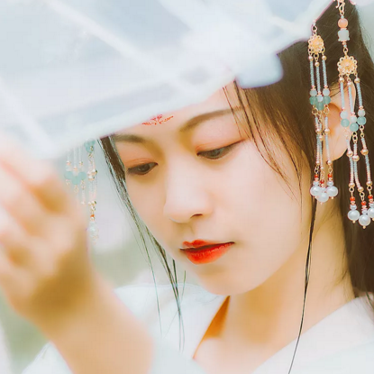 漢服女子帶傘頭像，唯美古風真人頭像