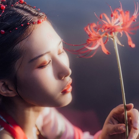 嬌艷彼岸花女子頭像，唯美古風真人頭像
