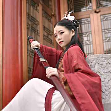 霸氣紅衣女子帶劍頭像，唯美古風女子真人頭像