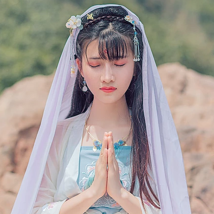 飄逸帶團扇小清新頭像，唯美古風女子真人頭像
