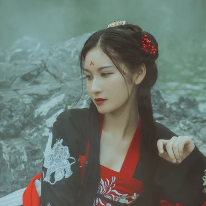 紅妝帶傘古風頭像，唯美古風真人女子頭像