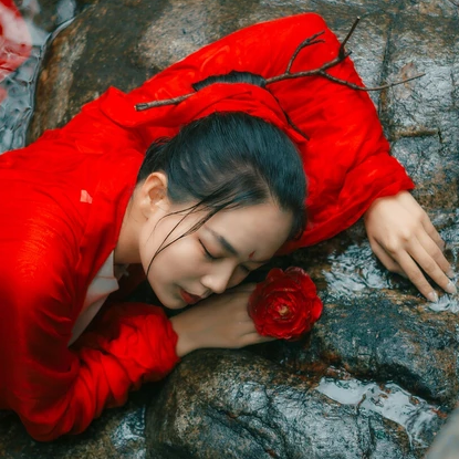 紅衣女子霸氣頭像，唯美古風真人女子頭像