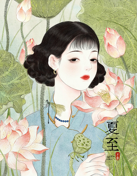 超細致的民國美女手繪插畫
