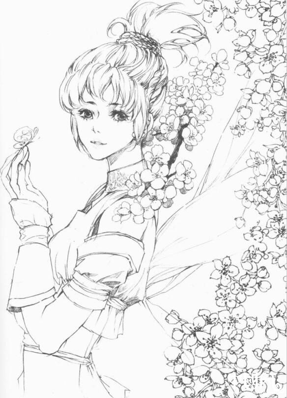 清新可人的唯美古風女子手繪插畫圖片
