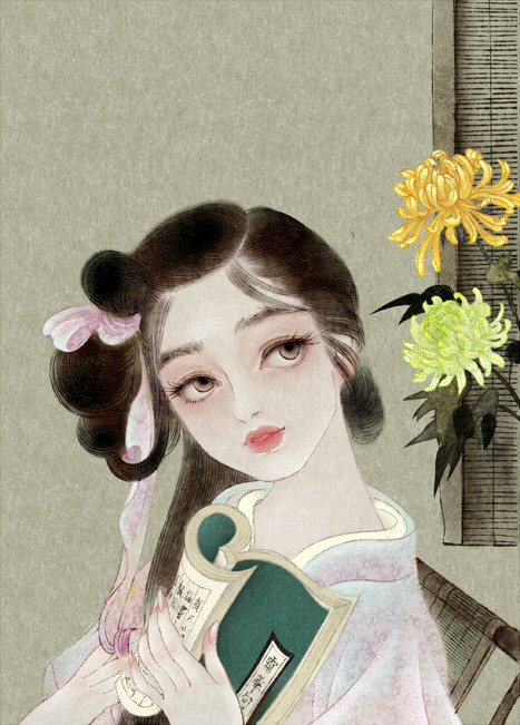 唯美中國風(fēng)女子手繪插畫