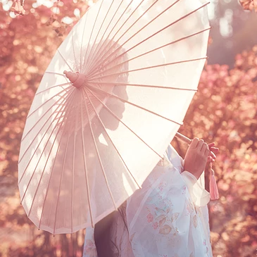 落葉意境彈琵琶女生頭像，唯美古風真人頭像