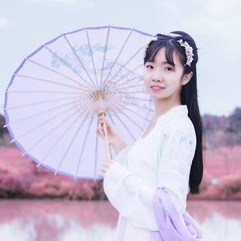粉紫小清新帶團扇傘頭像，唯美古風真人頭像