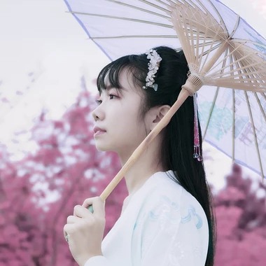 粉紫小清新帶團扇傘頭像，唯美古風真人頭像