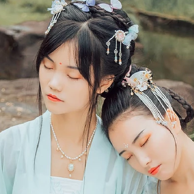 并蒂閨蜜頭像，唯美古風真人頭像