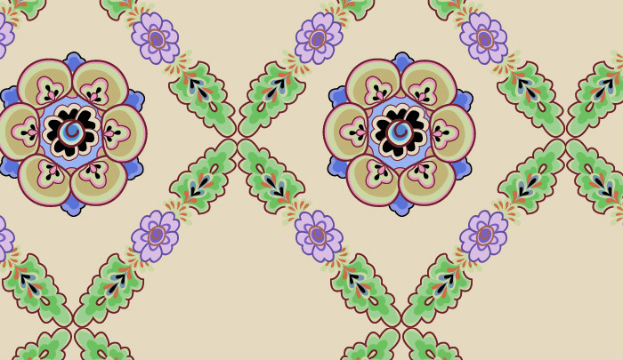 中國傳統唐代服飾花朵圖案六，矢量素材