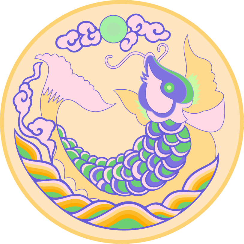 中國傳統刺繡太陽魚圓形圖案，矢量素材