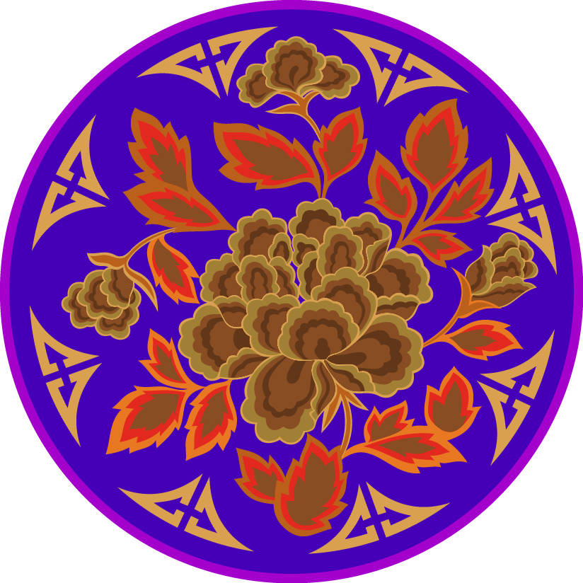 中國傳統(tǒng)刺繡牡丹花圓形圖案，矢量素材