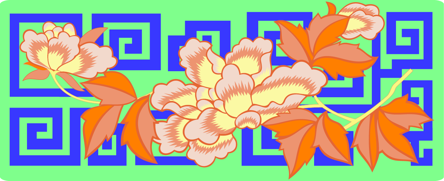 中國傳統刺繡牡丹花圖案一，矢量素材