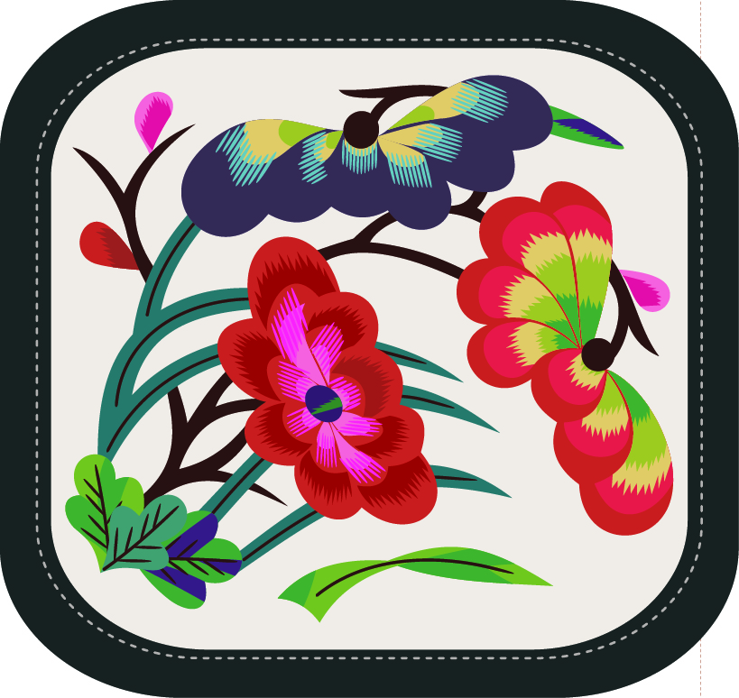 中國傳統刺繡圖案花卉系列九，矢量素材