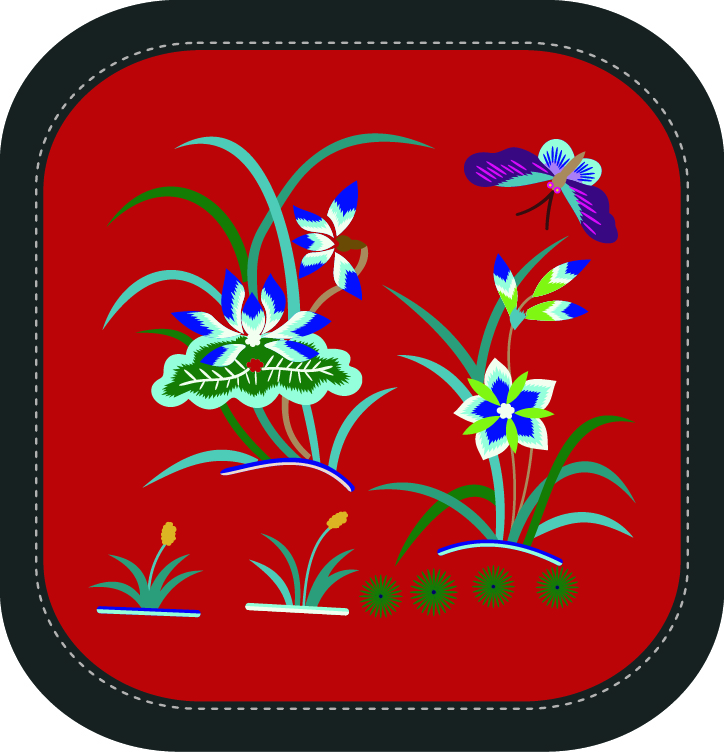 中國傳統刺繡圖案蓮花花卉系列二，矢量素材