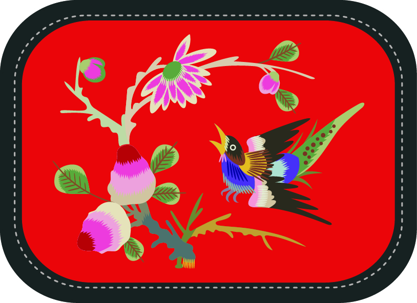 中國傳統刺繡圖案鳥語花香系列九，矢量素材