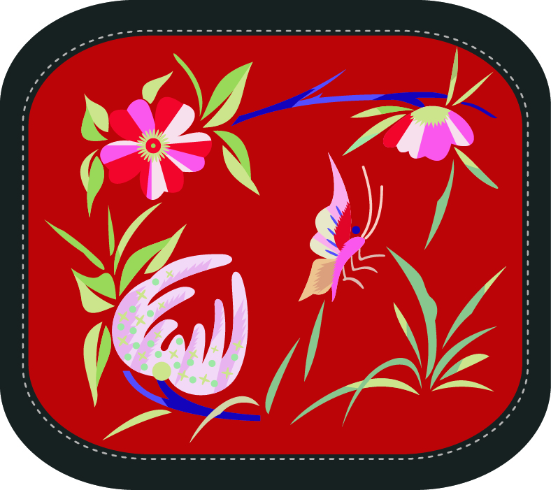 中國傳統刺繡圖案蝴蝶花卉系列六，矢量素材