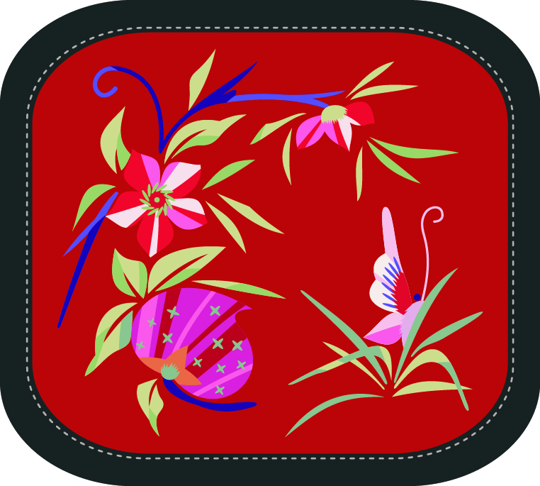 中國傳統刺繡圖案蝴蝶花卉系列八，矢量素材