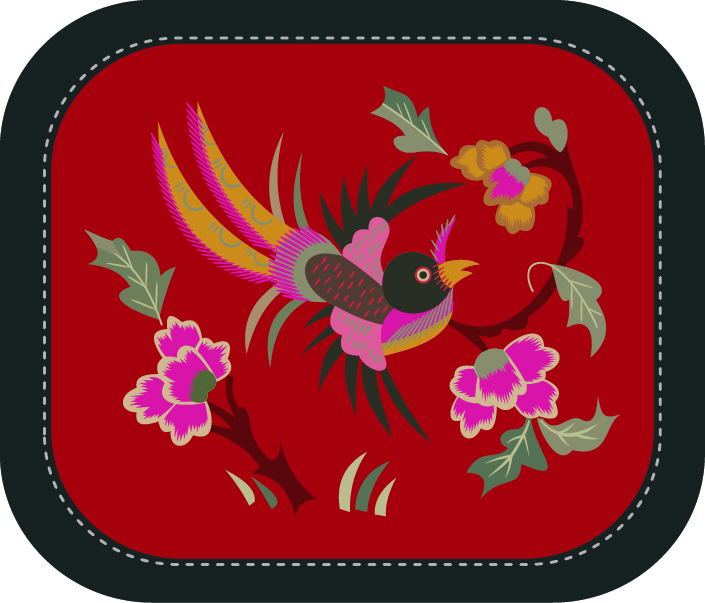 中國傳統刺繡圖案鳥語花香系列六，矢量素材