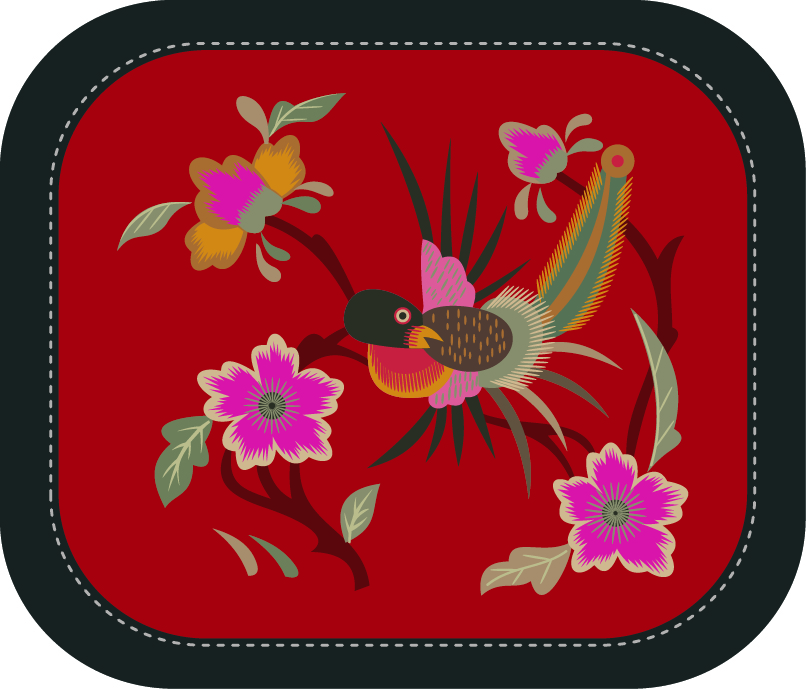中國傳統刺繡圖案鳥語花香系列七，矢量素材
