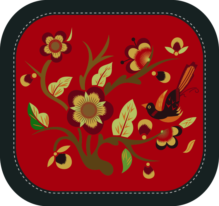 中國傳統刺繡圖案花卉鳥類系列一，矢量素材A