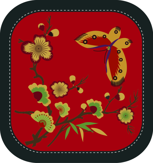 中國傳統刺繡圖案蝴蝶花卉系列二，矢量素材