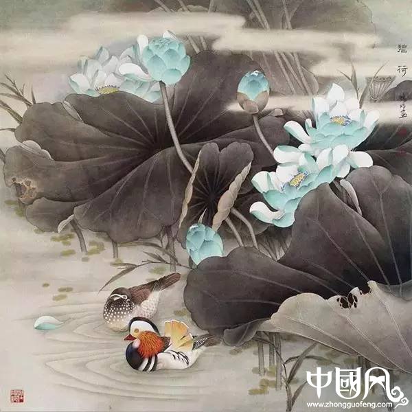 鴛鴦戲水圖集(18張)，好漂亮的國畫圖片