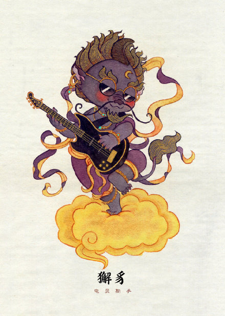 古風插畫：神獸樂隊，非常可愛