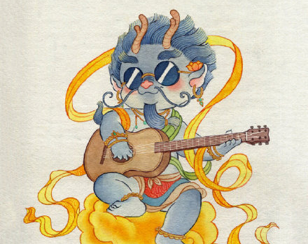 古風插畫：神獸樂隊，非常可愛